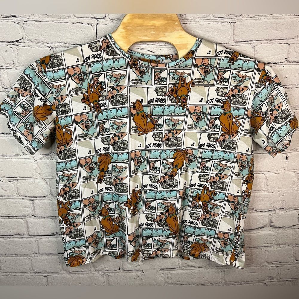 Scooby Doo Blue White Comic Strip Graphic T‎ shirt Juniors Sz XXL Cartoon Retro